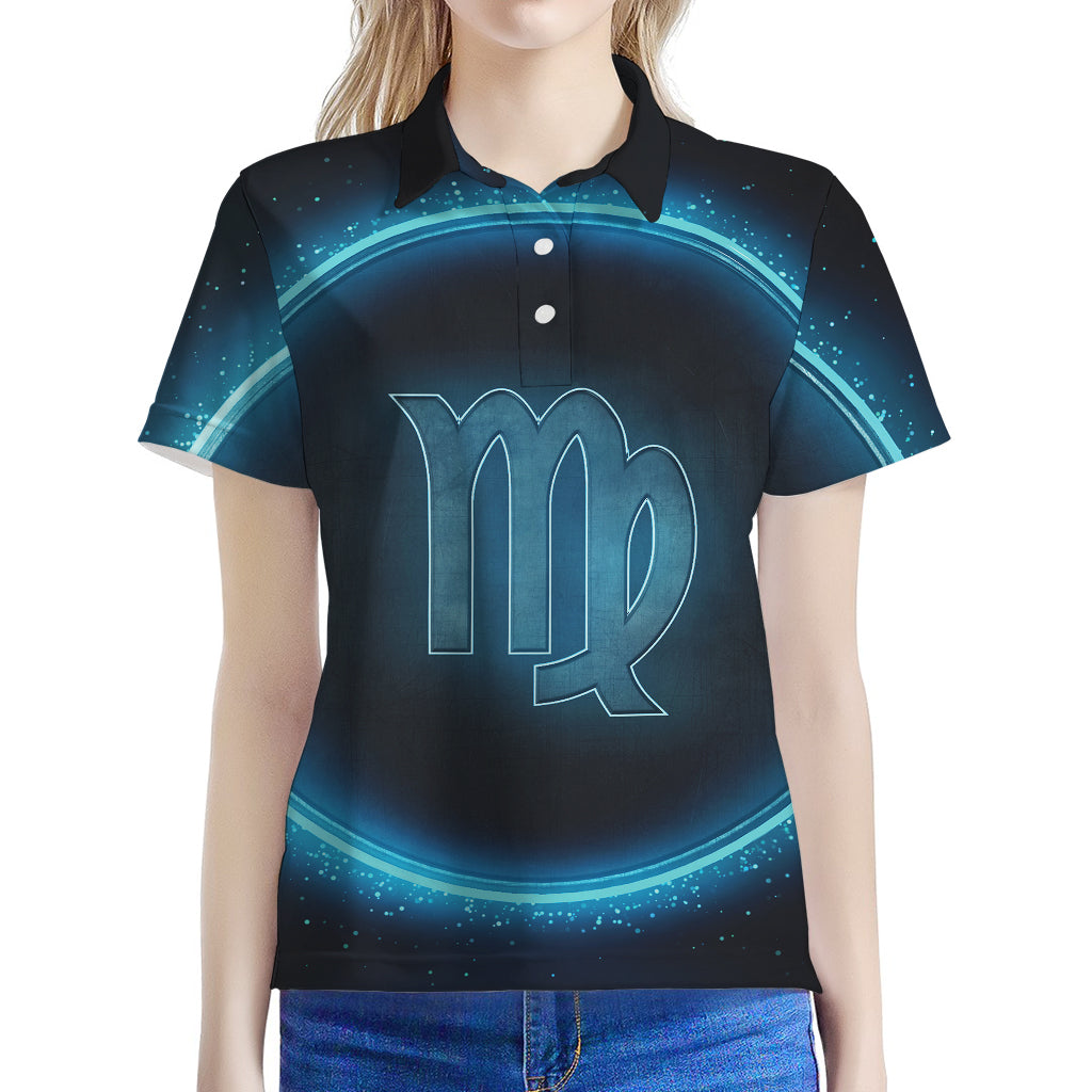 Blue Virgo Zodiac Sign Print Women's Polo Shirt