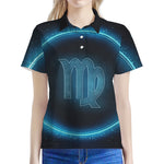 Blue Virgo Zodiac Sign Print Women's Polo Shirt