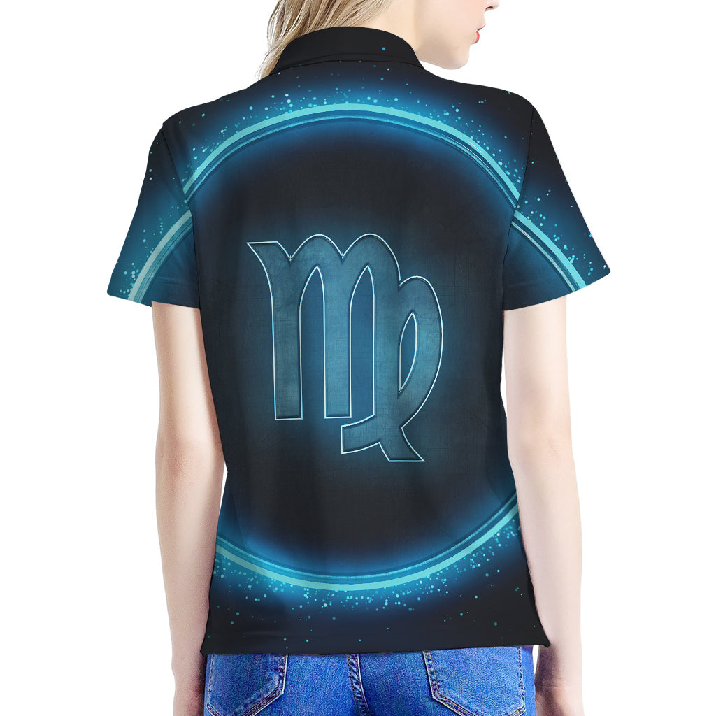 Blue Virgo Zodiac Sign Print Women's Polo Shirt