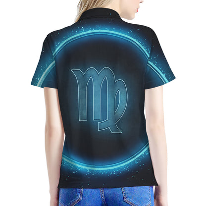 Blue Virgo Zodiac Sign Print Women's Polo Shirt