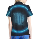 Blue Virgo Zodiac Sign Print Women's Polo Shirt