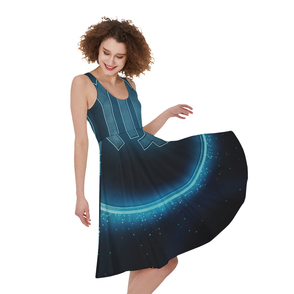 Blue Virgo Zodiac Sign Print Women's Sleeveless Dress