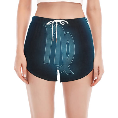 Blue Virgo Zodiac Sign Print Women's Split Running Shorts