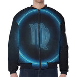 Blue Virgo Zodiac Sign Print Zip Sleeve Bomber Jacket