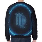 Blue Virgo Zodiac Sign Print Zip Sleeve Bomber Jacket