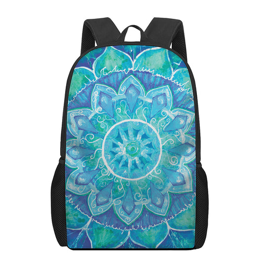 Blue Vishuddha Chakra Mandala Print 17 Inch Backpack