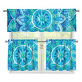 Blue Vishuddha Chakra Mandala Print 3 Piece Kitchen Curtains