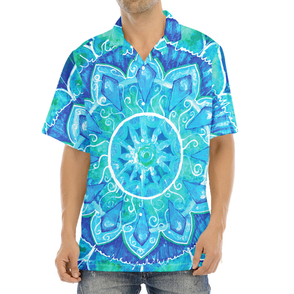 Blue Vishuddha Chakra Mandala Print Aloha Shirt