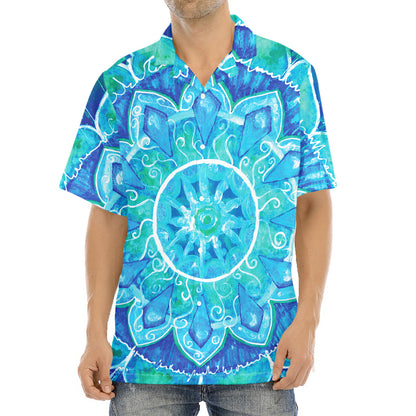 Blue Vishuddha Chakra Mandala Print Aloha Shirt