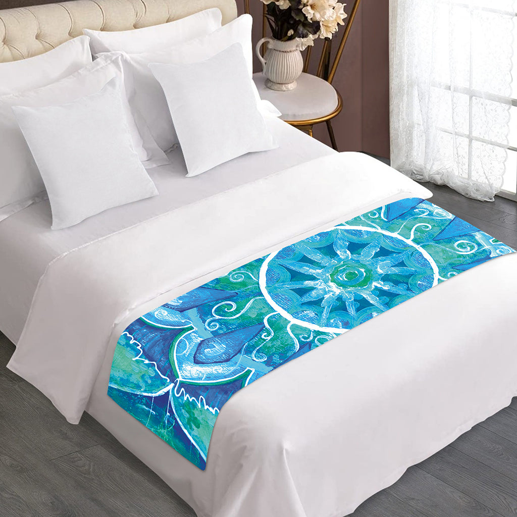 Blue Vishuddha Chakra Mandala Print Bed Runner