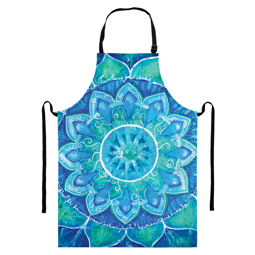 Blue Vishuddha Chakra Mandala Print Bib Apron With Pocket
