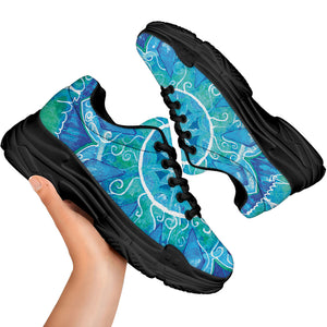 Blue Vishuddha Chakra Mandala Print Black Chunky Shoes