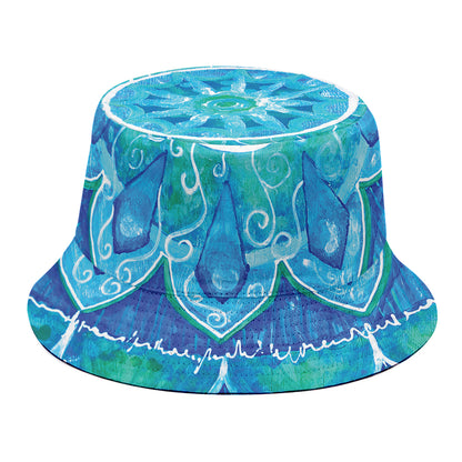 Blue Vishuddha Chakra Mandala Print Bucket Hat