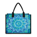 Blue Vishuddha Chakra Mandala Print Canvas Tote Bag