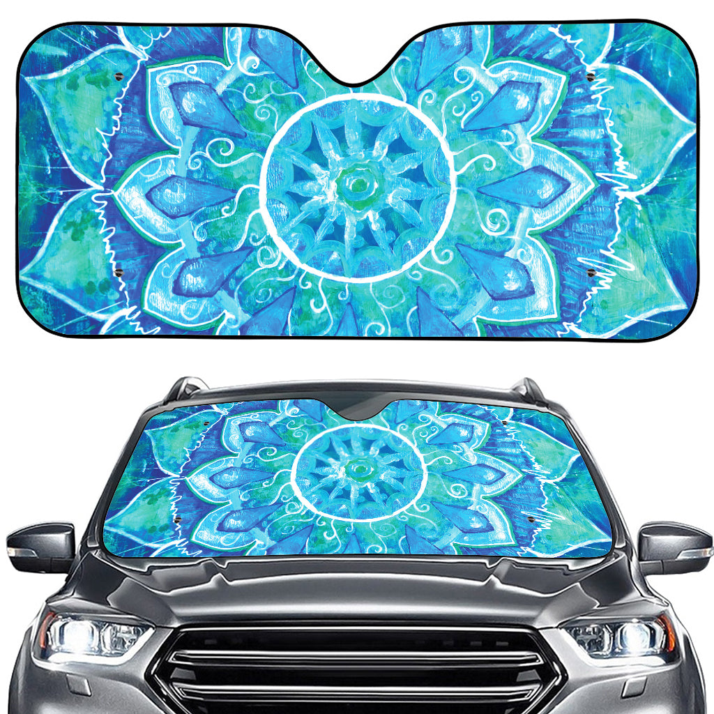 Blue Vishuddha Chakra Mandala Print Car Windshield Sun Shade