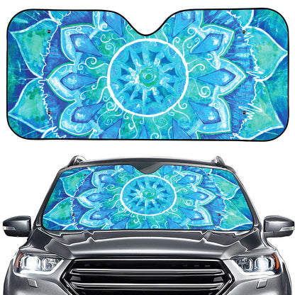 Blue Vishuddha Chakra Mandala Print Car Windshield Sun Shade