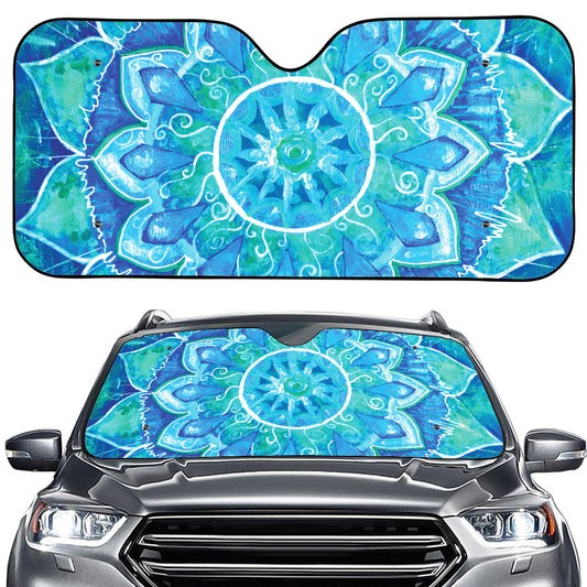 Blue Vishuddha Chakra Mandala Print Car Windshield Sun Shade