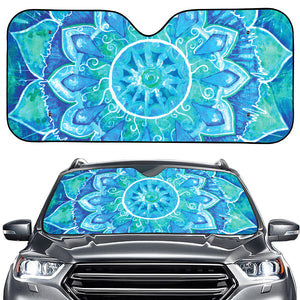 Blue Vishuddha Chakra Mandala Print Car Windshield Sun Shade