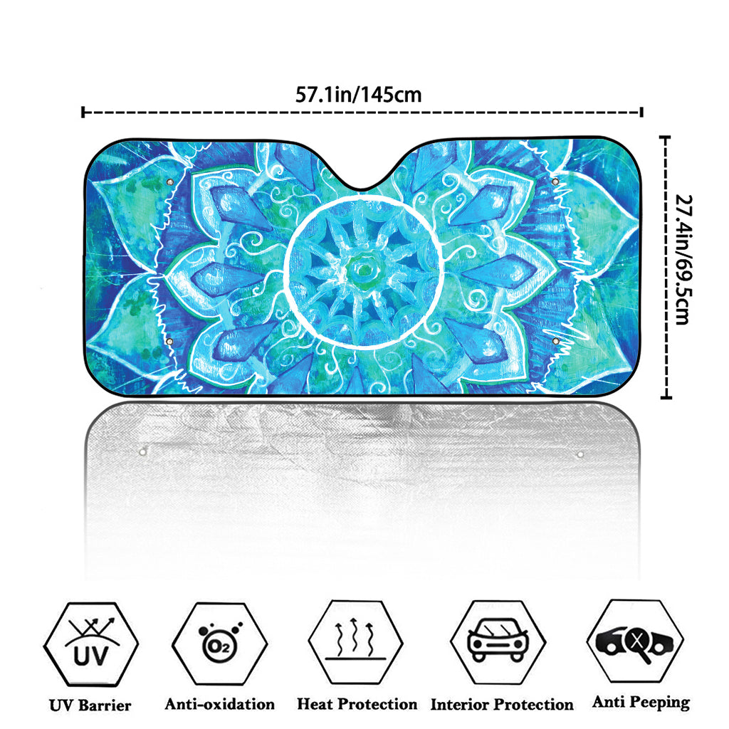 Blue Vishuddha Chakra Mandala Print Car Windshield Sun Shade