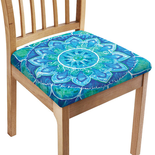 Blue Vishuddha Chakra Mandala Print Chair Cushion Cover