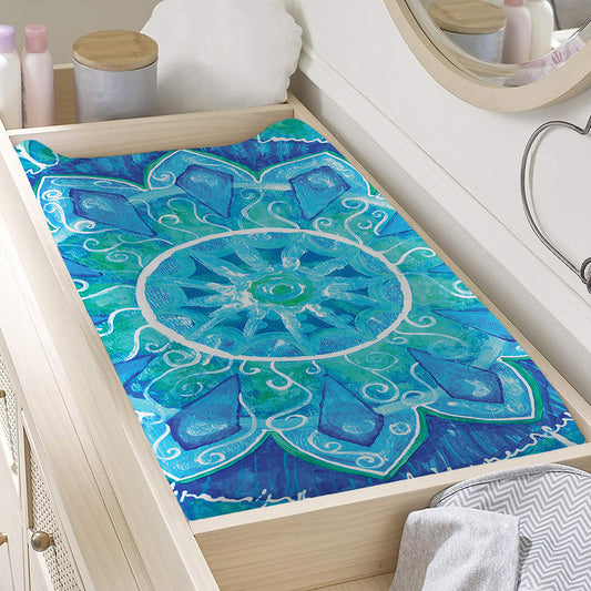 Blue Vishuddha Chakra Mandala Print Changing Pad Cover
