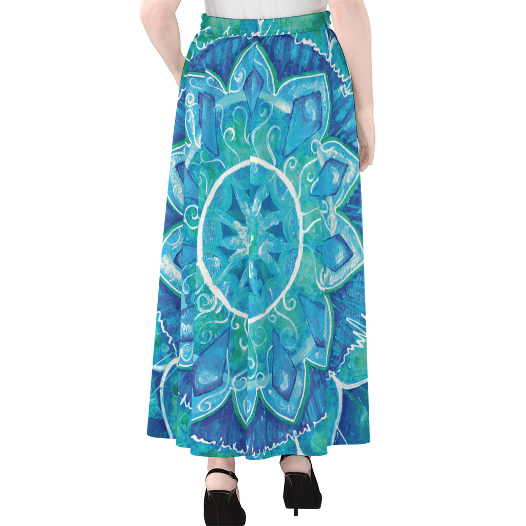 Blue Vishuddha Chakra Mandala Print Chiffon Maxi Skirt