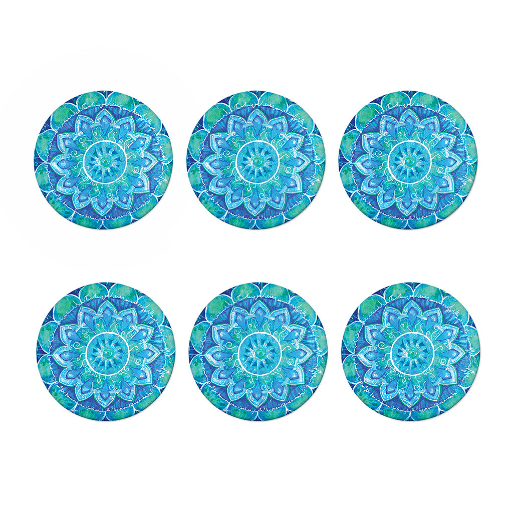 Blue Vishuddha Chakra Mandala Print Coaster Set