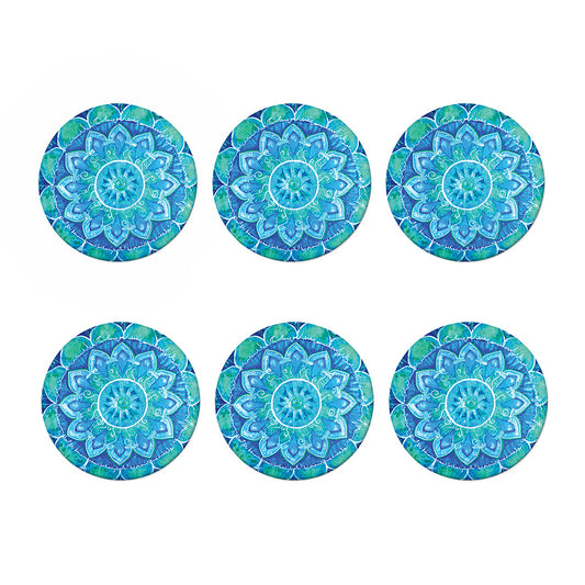 Blue Vishuddha Chakra Mandala Print Coaster Set