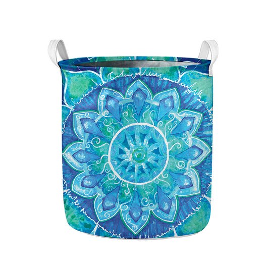Blue Vishuddha Chakra Mandala Print Collapsible Laundry Basket