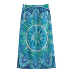 Blue Vishuddha Chakra Mandala Print Cotton Front Slit Maxi Skirt