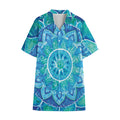 Blue Vishuddha Chakra Mandala Print Cotton Hawaiian Shirt