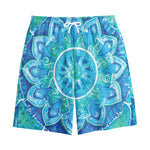 Blue Vishuddha Chakra Mandala Print Cotton Shorts