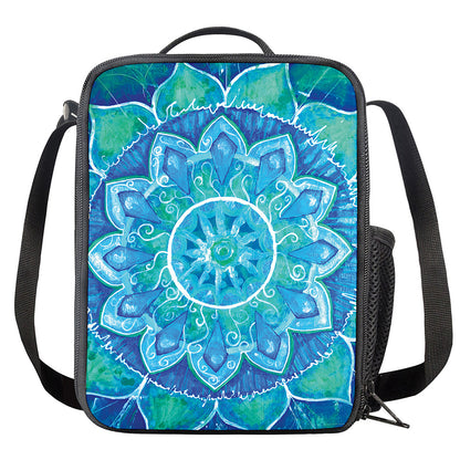 Blue Vishuddha Chakra Mandala Print Crossbody Lunch Bag