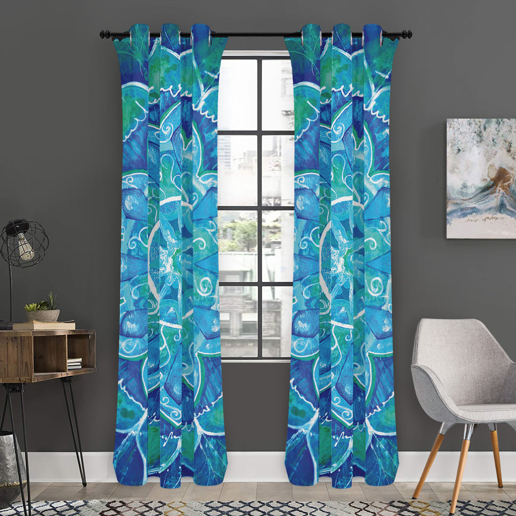 Blue Vishuddha Chakra Mandala Print Curtain