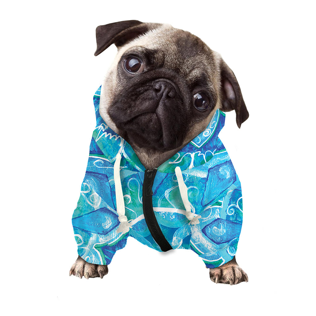 Blue Vishuddha Chakra Mandala Print Dog Zip Up Hoodie