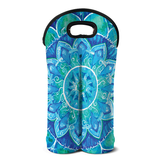 Blue Vishuddha Chakra Mandala Print Double Neoprene Wine Tote