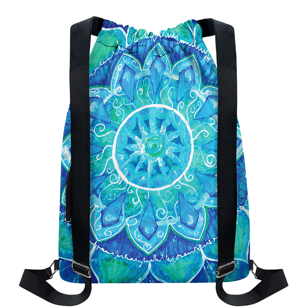 Blue Vishuddha Chakra Mandala Print Drawstring Backpack
