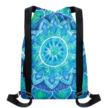 Blue Vishuddha Chakra Mandala Print Drawstring Backpack