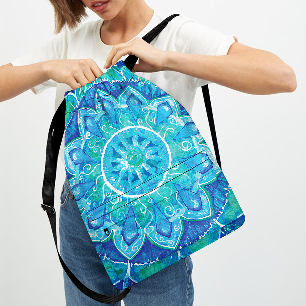 Blue Vishuddha Chakra Mandala Print Drawstring Backpack
