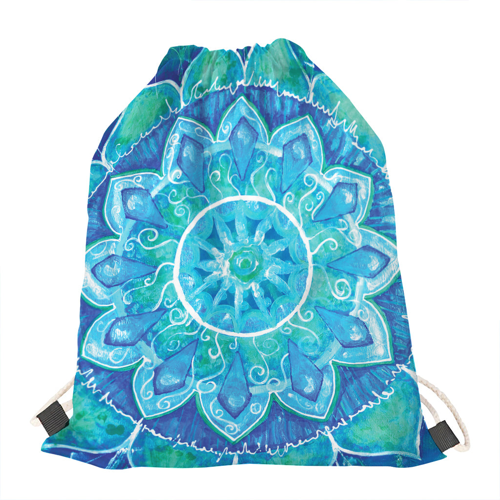Blue Vishuddha Chakra Mandala Print Drawstring Bag