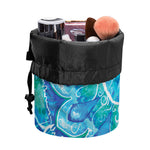 Blue Vishuddha Chakra Mandala Print Drawstring Makeup Bag