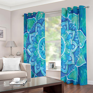 Blue Vishuddha Chakra Mandala Print Extra Wide Grommet Curtains