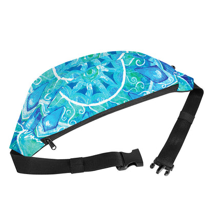 Blue Vishuddha Chakra Mandala Print Fanny Pack