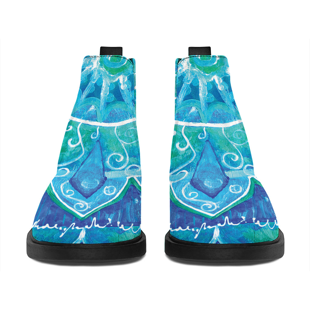 Blue Vishuddha Chakra Mandala Print Flat Ankle Boots