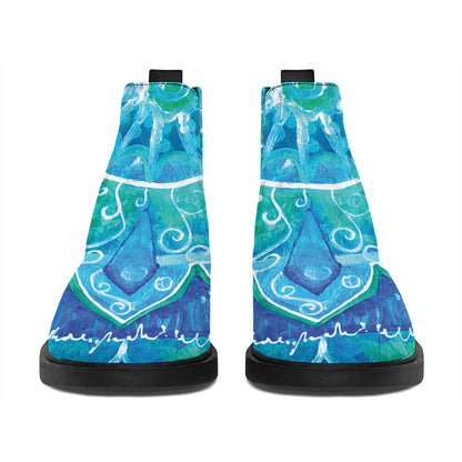 Blue Vishuddha Chakra Mandala Print Flat Ankle Boots