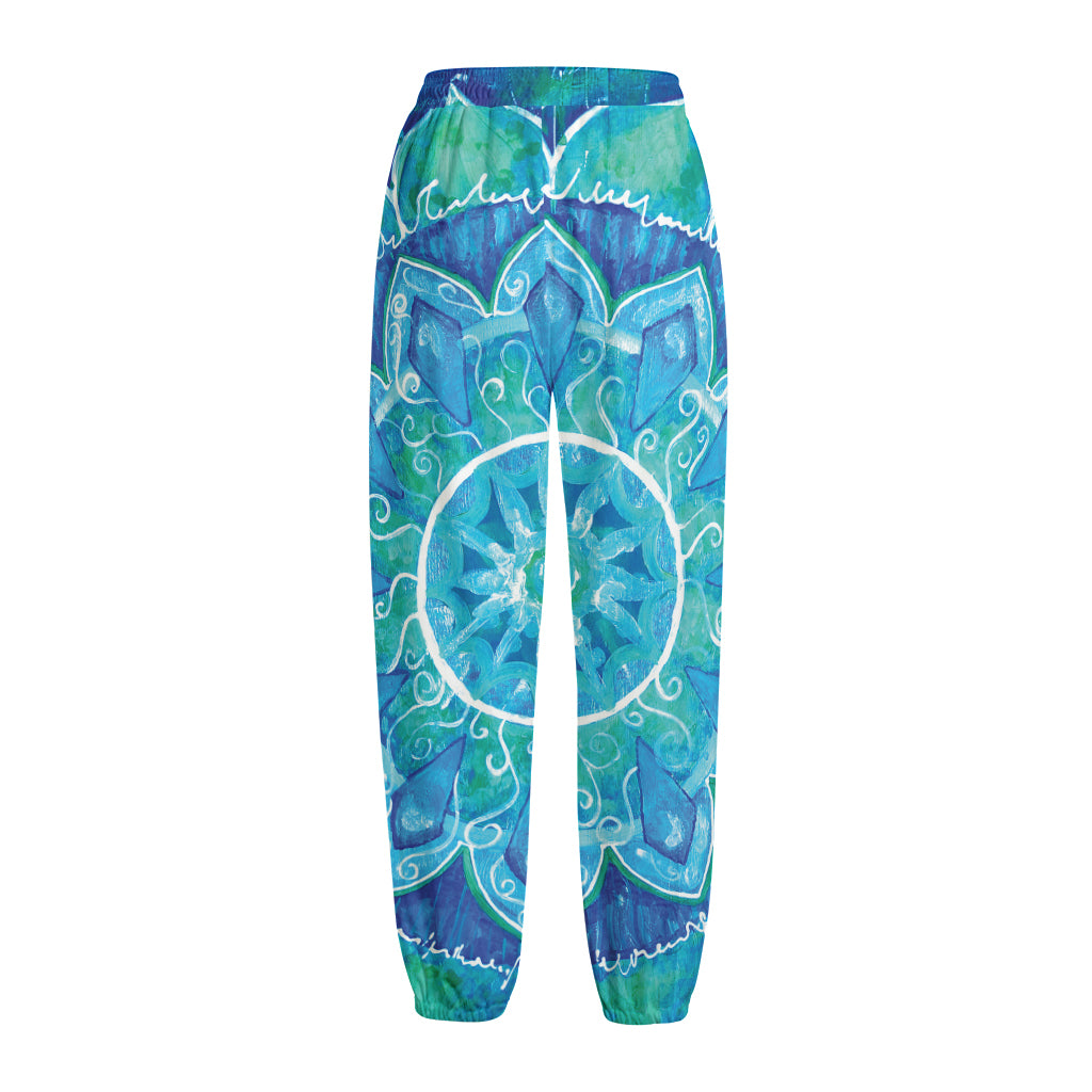 Blue Vishuddha Chakra Mandala Print Fleece Lined Knit Pants