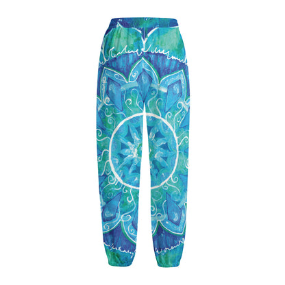 Blue Vishuddha Chakra Mandala Print Fleece Lined Knit Pants