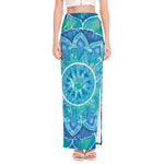 Blue Vishuddha Chakra Mandala Print High Slit Maxi Skirt