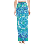 Blue Vishuddha Chakra Mandala Print High Slit Maxi Skirt