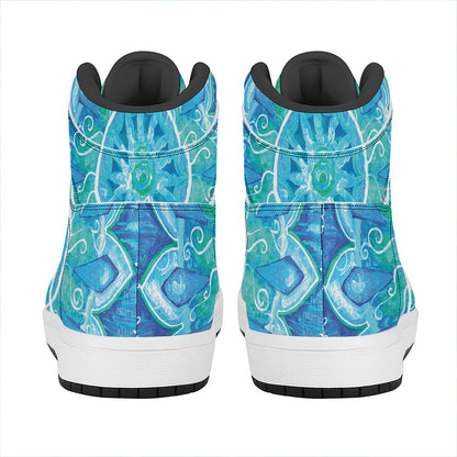 Blue Vishuddha Chakra Mandala Print High Top Leather Sneakers